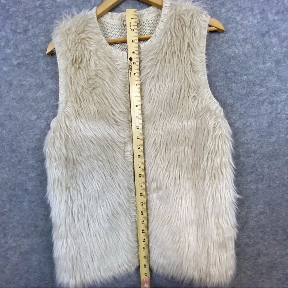 Eyeshadow Faux Fur Knit Vest Women’s Size S Cream Open‎ Front Retro Boho Soft